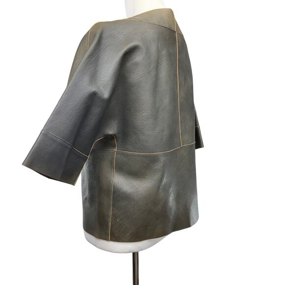 Marni Lamb Leather Cropped Short Skeeve Open Light Jacket Gray Size EU 38 US 6 - Picture 4 of 10